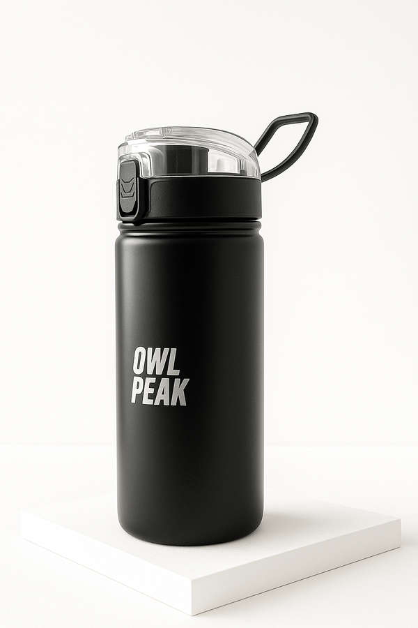 OwlPeak Sportfles 750ml – Mat Zwart | Limited Edition Hydratatie